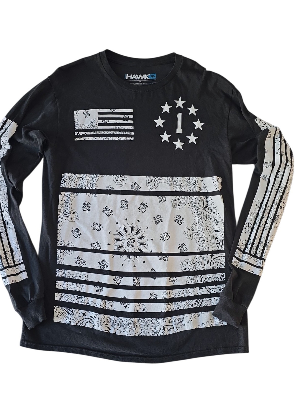 Tony Hawk Black Bandana Print Long Sleeve Graphic Tee Medium